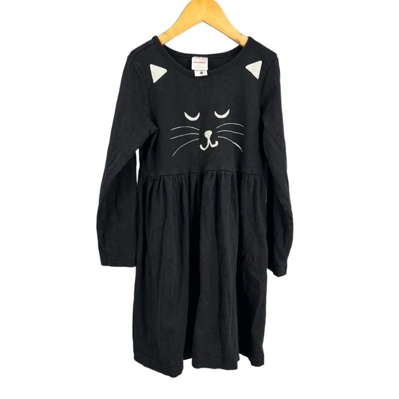 Hanna Andersson Black Cat Face Long Sleeve Dress Sz 8 - Picture 1 of 1